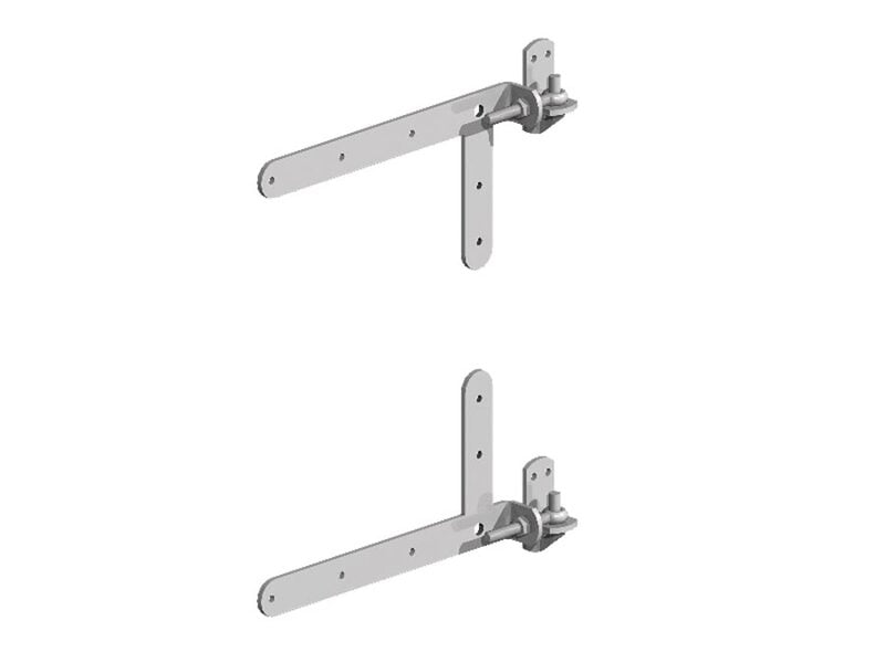 Braced adjustable band and hook on plate gate hinges